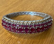 STUNNING Chuck Clemency Ruby STS Sterling 3 Rows Of Gems Hinged Bangle Bracelet  picture