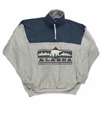 Vintage Alaska Shirt Mens XL Grey Blue Sweatshirt Aztec Bear Mountain 1/4 Zip picture