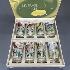 Vintage Federal Glass Beverage Set 8 Bottom Heavy Tumblers Glasses Song Birds picture