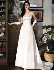 NWT Dear White Satin Sleeveless White Wedding Dress Size S picture