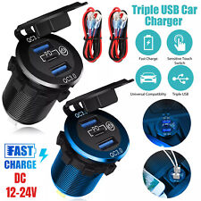 Dual USB QC3.0+PD Touch Switch Car Fast Charger Adapter LED Socket Power Outlet picture