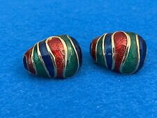 Vintage Colorful Enamel Blue, Red and Green Clip Earrings picture