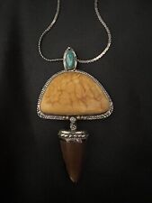 Extremely Rare Cynthia Mann’s Sterling W/ 22k  Turquoise Amber Dinosaur Tooth picture