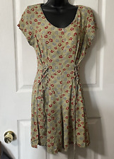 Vintage Honors Romper Women Small  Green Floral Short Sleeve Cinched Tied 90s picture