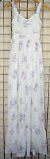 Maxi Dress VTG 70s Delicate White Soft Purple Lilacs Waist Tie Ruffles Sz S/M picture