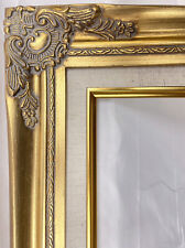 Antique Gold Ornate Baroque Wood Picture Frame Linen Liner 3
