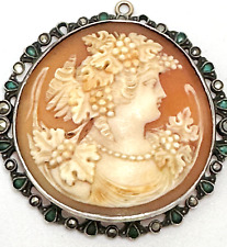 RARE BACCHUS BACCHANTE 1800s SILVER & GOLD? BROOCH CARVED SHELL MARCASITE CAMEO picture