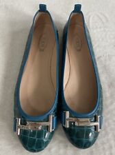 TOD’S Italy Green Croc-Embossed Leather Double T Buckle Ballet Flats/Loafers 38 picture