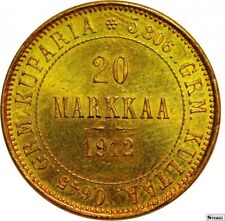 1912 Finland Nicholas II Gold 20 Markkaa UNC KM#9.2 picture