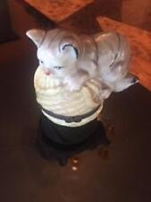 VTG Ceramic Gray Kitten Ball of Yarn Pill Box Made in France Animal Cat Feline picture