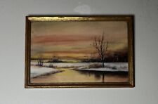 B.B.H. Signed Antique Original Watercolor Sunset Over A River In Winter Painting picture