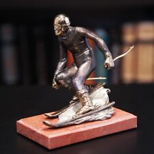 Skier Player Boy Flying Mountain Sport Figurine Bronze Gilding Marble By Vizuri picture
