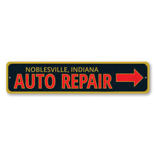 Garage Auto Repair Sign, Personalized Garage Arrow Location City - Aluminum picture