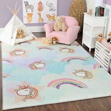 Unicorn Rainbow Kids Playroom Nursery Washable Indoor Large Area Rugs / Door Mat picture