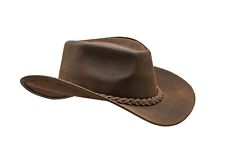 Men and Women Brown Genuine Leather Cowboy Western Hat picture