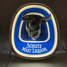 Vintage 1980 Schlitz Malt Liquor Lighted Beer Sign Ad Bull Red Eyes READ picture