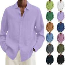 Mens Long Sleeve Linen Shirt Summer Loose Fit Lightweight Button Down Shirt New picture