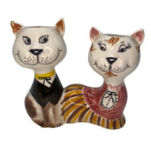 CATS KITTENS Italian Bud Vase  Mr And Mrs Vintage Hand Painted Italy MCM Retro picture