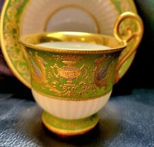 Dresden Quality Tea Cup And Saucer Set Green Raised Gold Encrusted Jeweled Rare picture