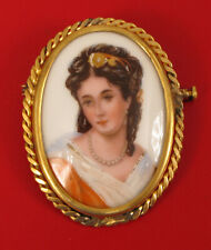 ANTIQUE FINE VICTORIAN LADY GOLD FILLED PAINTED LIMOGES FRANCE TRUMPET CLASP  picture