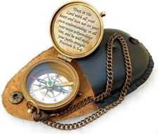 Proverb3: Brass Trust In The Lord Compass With Leather Case Nautical Decor Gift picture