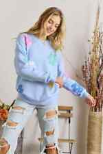 ADORA LA FLOWER POPPED SWEATER TOP LT BLUE SIZE LARGE BRAND NEW SPRING 2024 picture