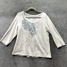 Chicos T-Shirt Top Women 2/Large V Neck 3/4 Sleeve Casual Artsy Rhinestone picture