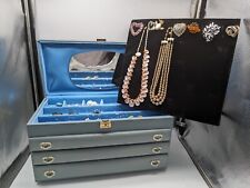 Vintage 1970's Lady Buxton Blue 4 Tier Rectangular Jewelry Box Full VTG Jewelry picture