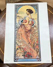 VTG Original Alfons Mucha Art Nouveau Czech Print Poster 1896 Summer 59x42cm. picture