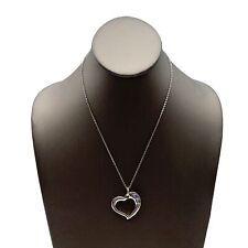 Vintage Silver Tone Heart Blue Rhinestone Pendant Fashion Necklace 17.5 In. picture