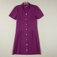 True Vintage Ladies Dress 60s Vibrant Purple Button Choker Collar Mini 31