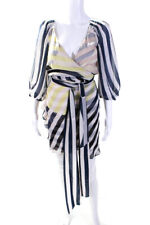 Diane Von Furstenberg Womens 3/4 Sleeve Striped Silk Wrap Dress White Blue 2 picture
