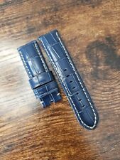 Panerai Watch 24mm OEM Blue Alligator Watch Strap Beige Stitch for Tang Buckle  picture