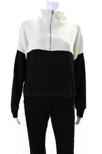 The Great Womens Half Front Zip Mock Neck Sweater White Black Cotton Size 1 picture