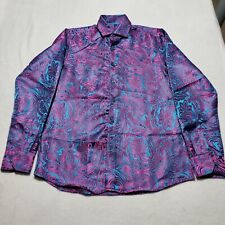 Barry.Wang Mens Dress Shirt, Paisley Flower Woven Silk Regular Fit Long Sleeve S picture