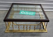Erwin Lambeth  Golden Spindles Square Brass Oak Glass Coffee Table Stunning  picture