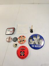 Vintage BEATLES Metal Pin Back Lot, Sticker & Keychain Nems 1964   picture
