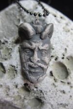 Primitive Clay Pendant Horned Bearded Man Handcrafted Pendant Necklace  picture