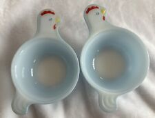 Vintage Glasbake Blue Lug Handle Chicken Rooster Bowls Soup Chili 7.5” J-2482 picture