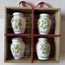 Set of 4 Vintage Herb Spice Jars Porcelain Jars picture