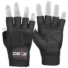 DEFY Real Leather Spandex Padded Gym Gloves Fitness Weightlifting Training Black picture