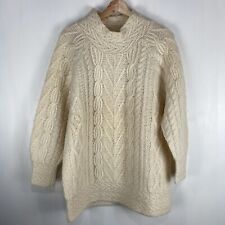 Susann D Mohair Wool Shetland Chunky Cable Knit Mock Neck Pullover Sweater Large picture