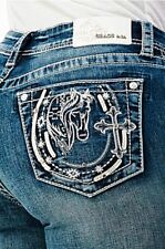 Grace in LA Women's Western Horseshoe & Horse Embroidered Bootcut Stretch Jeans picture