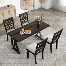 5-Piece Extendable Rubber Wood Dining Table Set,Console Table W/Dining Chairs picture