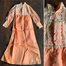 DRESS - Vtg 1970s Salmon/Peach Full-Length Rural Pioneer Gown, Fits Womens SMALL picture