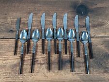 Lot 13 Interpur Stainless and Wood Japan Canoe 6 Spoons 7 Knives picture