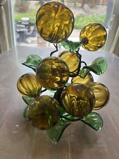 Rare  Mid-Century-Modern Tree of Blown Glass Balls & Leaves  Green Amber         picture