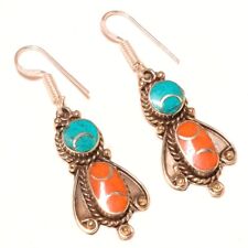 Tibetan Turquoise Coral Ethnic Tribal Drop/Dangle Nepali Earrings 1.80