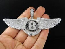 3Ct Round Cut Simulated Diamond Flying Bentley B Pendant 925 Silver Gold Plated picture