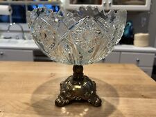 Vintage/Antique ABP Large Footed Brass Cut Crystal Pedestal Bowl picture